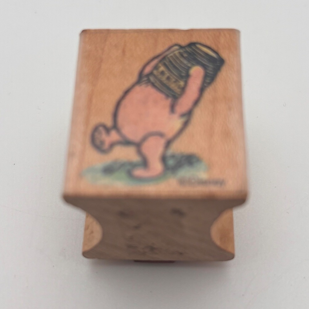 Disney Winnie the Pooh Hunny Pot Wood Rubber Stamp All Night Media 705C‎ Vintage